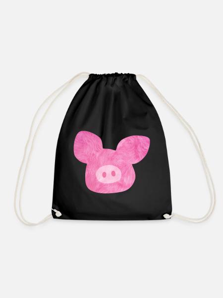 Schwein Kopf Fell Glück rosa Bauernhof Bio Natur - Turnbeutel - Schwarz