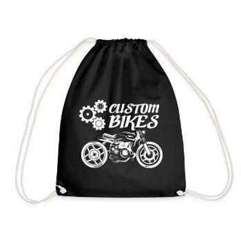 custom bikes motorcycle icon illustration graphic - Drawstring Bag - black - Front