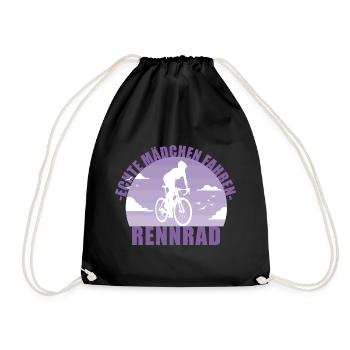 Echte Mädchen fahren Rennrad! Fahrrad Geschenk - Turnbeutel - Schwarz - Vorne