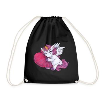 Schlafendes Einhorn Herz Kissen Einhornliebhaber - Turnbeutel - Schwarz - Vorne