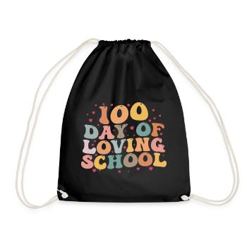 100 Days of Loving School| 100 school days - Drawstring Bag - black - Front