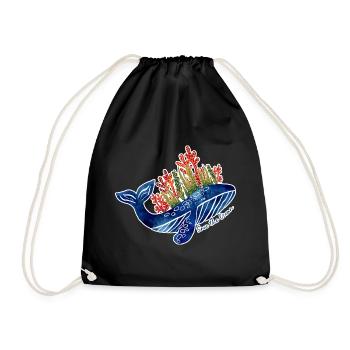 Whale Illustration with Coral | Protect the Sea - Drawstring Bag - black - Front