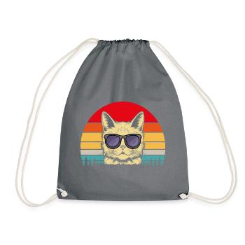 Retro Katze | Katzenliebhaber | Geschenk Katzenfan - Turnbeutel - Grau - Vorne