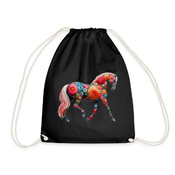 Horse decorated with flowers - Drawstring Bag - black - Front