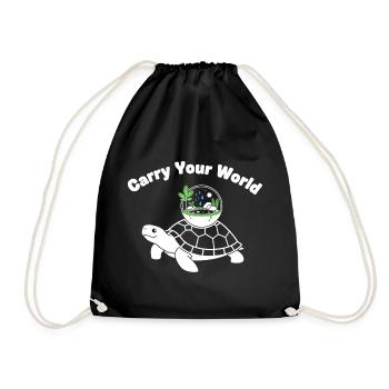 Glass Dome Turtle World in Shell - Drawstring Bag - black - Front