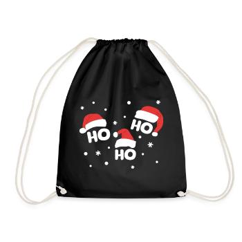HO HO HO mit Weihnachtsmützen Weihnachtsmann - Turnbeutel - Schwarz - Vorne