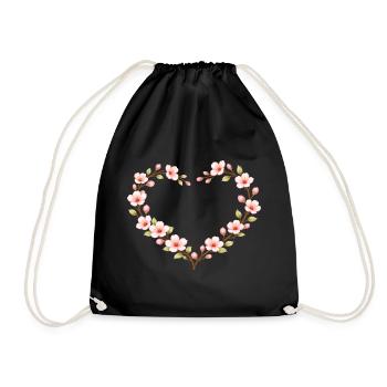 Heart of Cherry Blossoms Spring Motif - Drawstring Bag - black - Front