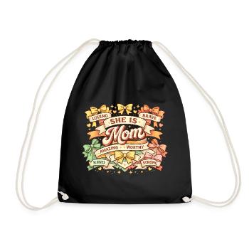 She Is Mom Retro Ribbons & Bows | Mom Gift - Drawstring Bag - black - Front
