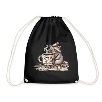 Raccoon Kaffee Morgenstimmung - Turnbeutel - Schwarz - Vorne