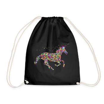 colorful mythical jumping glitter unicorn - Drawstring Bag - black - Front