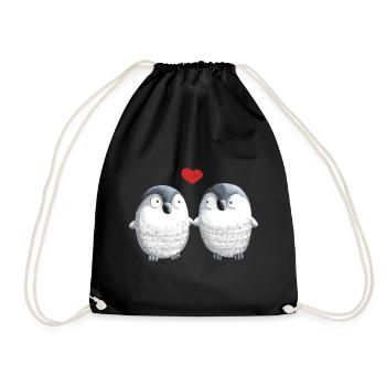 Pinguine in Love - Pinguin - Vogel - Liebe - Herz - Turnbeutel - Schwarz - Vorne
