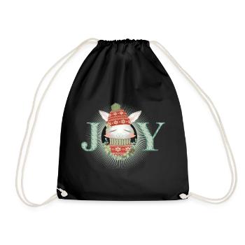 weißes Kaninchen mit Pullover,Bommelmütze & Joy - Turnbeutel - Schwarz - Vorne