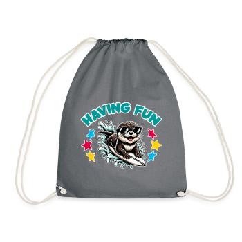 Funny surfing otter with sunglasses - Drawstring Bag - grey - Front