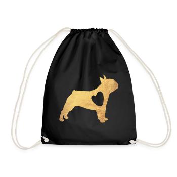 Mops Gold Hund Herz Mopsleben Hundeliebe Fan Gassi - Turnbeutel - Schwarz - Vorne