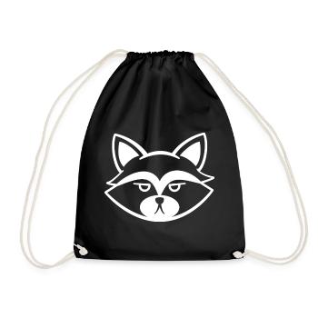 Grumpy raccoon face black and white - Drawstring Bag - black - Front