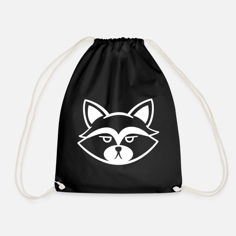 Grumpy raccoon face black and white - Drawstring Bag - black