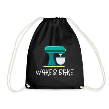 Aufwachen und Backen - Turnbeutel - Schwarz - Vorne