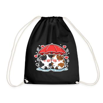 Cow duo under umbrella - Drawstring Bag - black - Front
