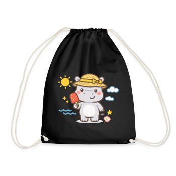 Hippopotame sur la plage avec un sorbet - Sac de sport léger - noir - Devant