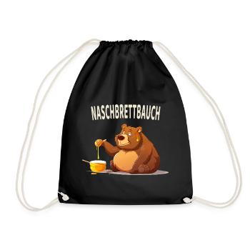 Naschbrettbauch Lustiger Honigbär - Turnbeutel - Schwarz - Vorne