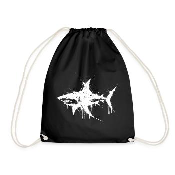 White Splatter Shark - Drawstring Bag - black - Front