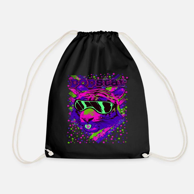 Popstar Neon Katzen Illustration - Turnbeutel - Schwarz