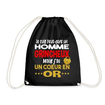 Grincheux grognon coeur en or. Cadeau homme humour - Sac de sport léger - noir - Devant