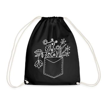 Brusttasche Blumen Floral cooles Motiv - Turnbeutel - Schwarz - Vorne