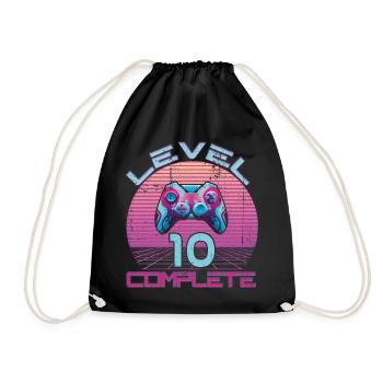 10 Birthday Level 10 Complete Retro Boys Gamer - Drawstring Bag - black - Front