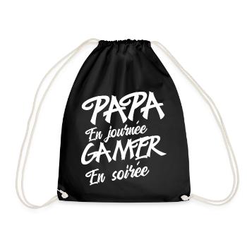 Papa en journée gamer en soirée cadeau papa gamer - Sac de sport léger - noir - Devant