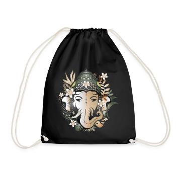 Elefanten Gott Ganesha geschmückt mit Blüten - Turnbeutel - Schwarz - Vorne