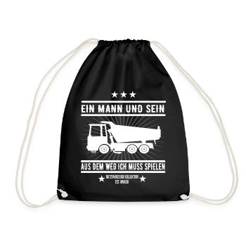 Ein Mann und sein Kipplater / Muldenkipper T-Shirt - Turnbeutel - Schwarz - Vorne