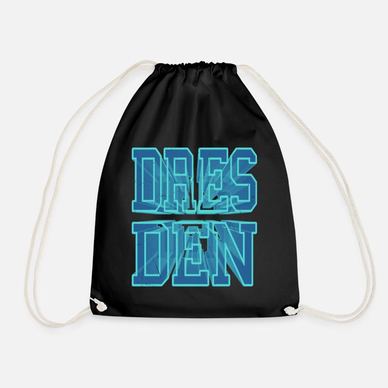 Dresden Germany City 3D Font Skyline - Drawstring Bag - black