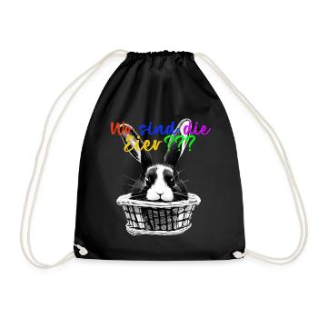 Osterdesign Hase im Korb T-Shirt mit der Frage - Turnbeutel - Schwarz - Vorne
