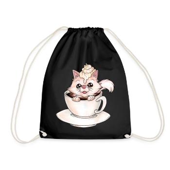 Catpuccino für Katzen und Kaffeeliebhaber Wortwitz - Turnbeutel - Schwarz - Vorne
