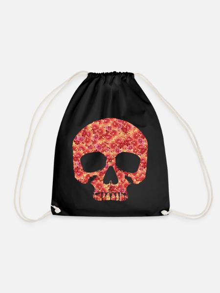 Totenkopf mit Blumen - Turnbeutel - Schwarz
