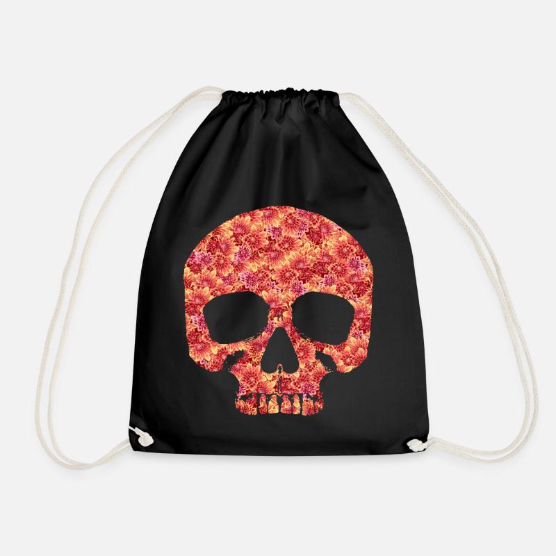 Totenkopf mit Blumen - Turnbeutel - Schwarz