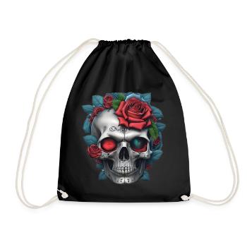 Skull with roses - Drawstring Bag - black - Front
