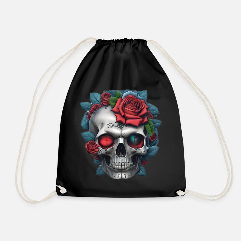 Totenkopf mit Rosen - Turnbeutel - Schwarz