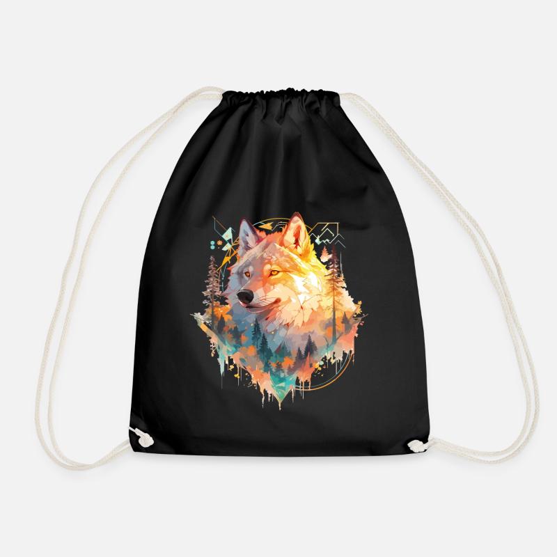 Wolf Wolf’s Head Nature Wilderness Forest Trees Art - Sac de sport léger - noir