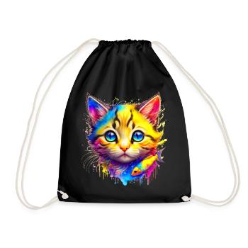 Rainbow Kitty with fish - Drawstring Bag - black - Front