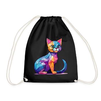 Eine geometrische Illustration mit einer kawaiianischen Katze - Turnbeutel - Schwarz - Vorne