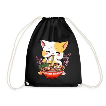 Chat avec un bol de ramen, les nouilles Japonaise - Sac de sport léger - noir - Devant