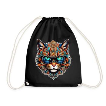 Cool Steampunk Cat with Glasses - Drawstring Bag - black - Front