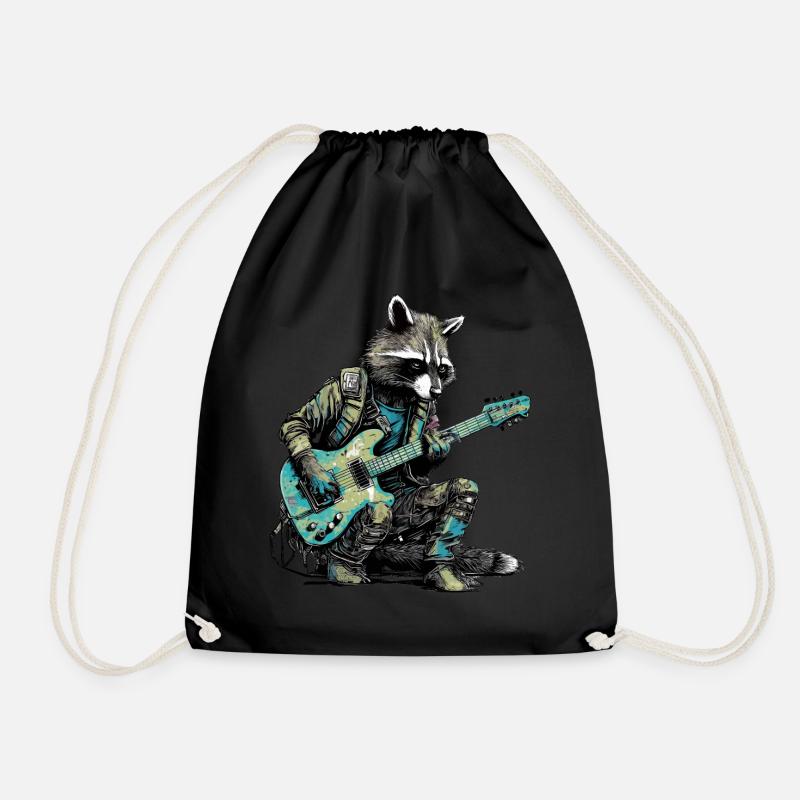 Waschbär mit Gitarre - Turnbeutel - Schwarz