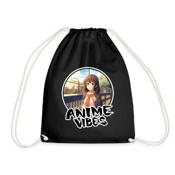 Jolie fille d’anime à la gare - chemise d’anime - Sac de sport léger - noir - Devant
