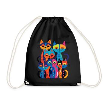 Gruppe von Katzen mit abstraktem und farbenfrohem Design - Turnbeutel - Schwarz - Vorne