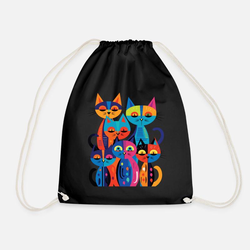 Groupe de chats avec un design abstrait et coloré - Sac de sport léger - noir