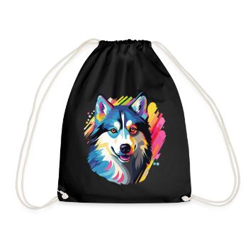 Porträt eines Husky-Hundes im Pop-Art-Stil - Turnbeutel - Schwarz - Vorne