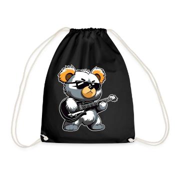Heavy Metal Teddy Bär mit E-Gitarre - Turnbeutel - Schwarz - Vorne